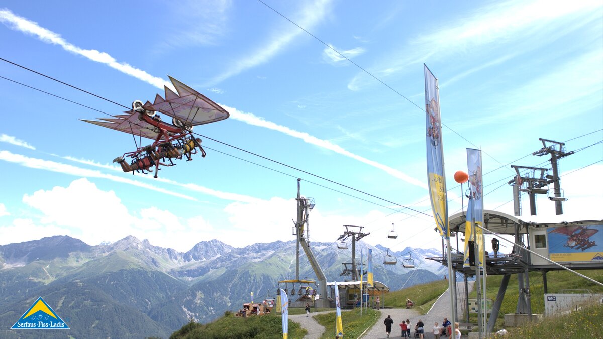 Flugattraktion "Fisser Flieger" bei der Möseralm Fiss | © Serfaus-Fiss-Ladis/Tirol