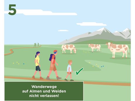 Wanderwege auf Almen und Weiden nicht verlassen | © Serfaus-Fiss-Ladis Marketing GmbH