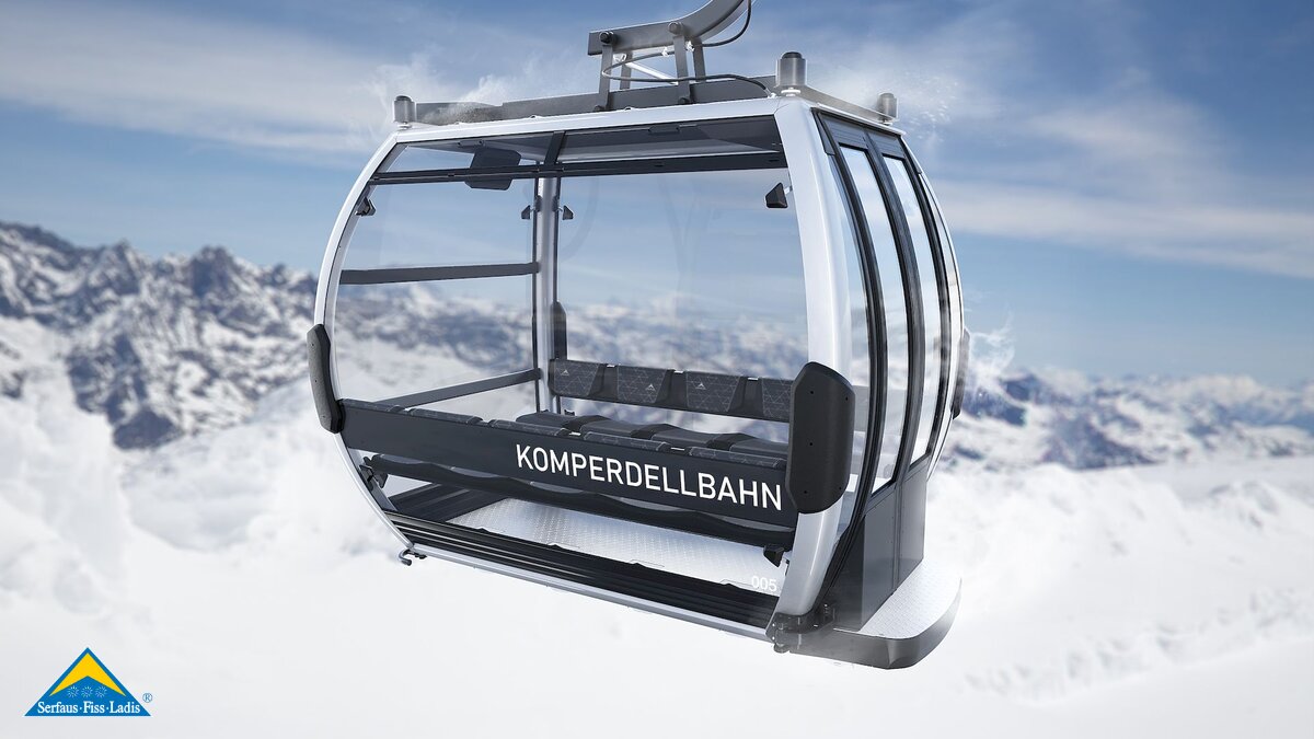 Doppelmayr-Gondel der neuen Komperdellbahn im Skigebiet Serfaus-Fiss-Ladis | © Seilbahn Komperdell GmbH