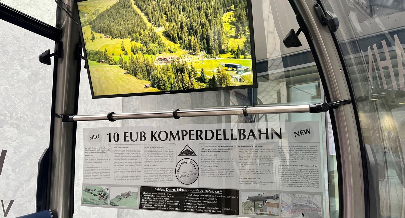 Bildschirm in der neuen Komperdellbahn Serfaus-Fiss-Ladis in Tirol | © Seilbahn Komperdell GmbH