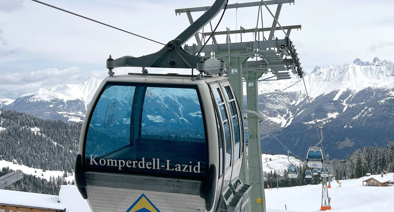 Eine Gondel der Komperdellbahn im Skigebiet und Wandergebiet Serfaus-Fiss-Ladis in Tirol Österreich | © Seilbahn Komperdell GmbH