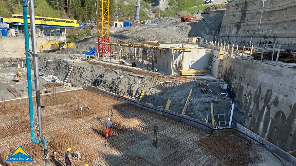 Bauarbeiten an der Talstation für die neue Komperdellbahn in Serfaus in Tirol Österreich | © Seilbahn Komperdell GmbH