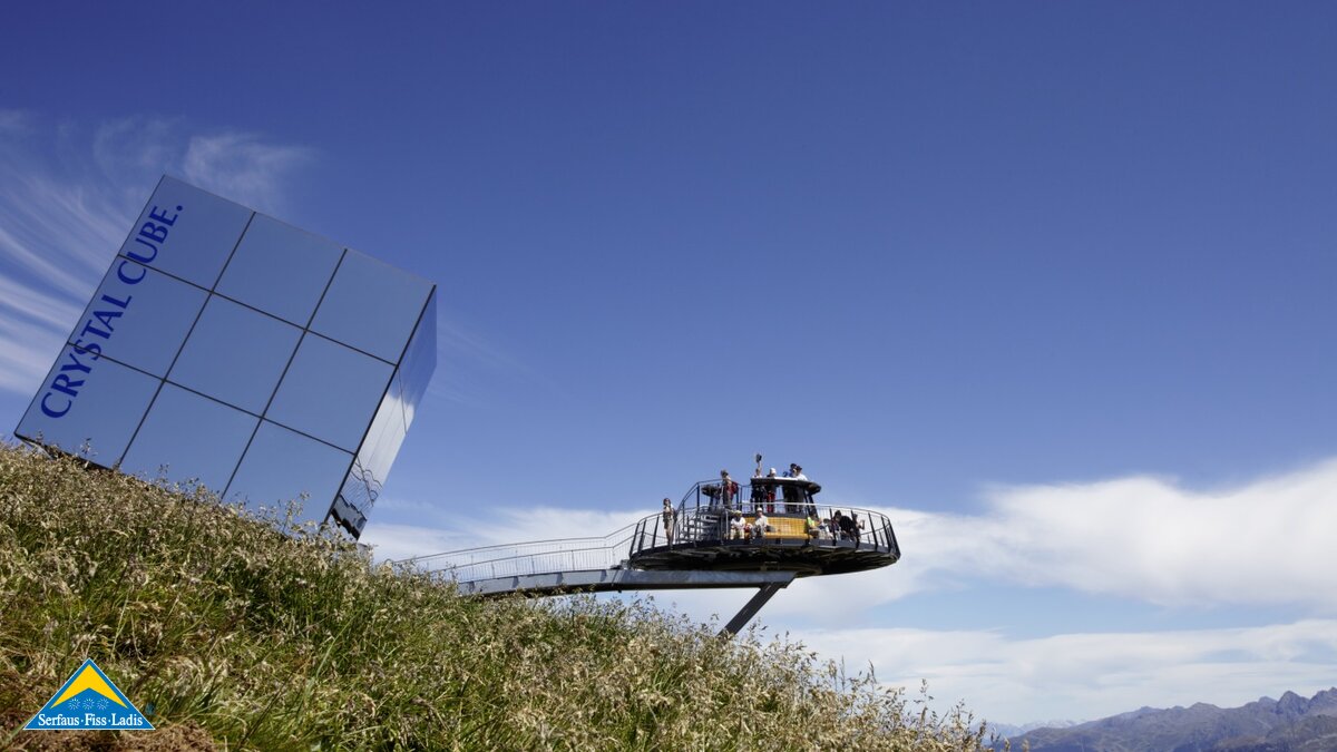 Der Crystal Cube und die Aussichtsplattform Z1 in der Ferienregion Serfaus Fiss Ladis in Tirol | © Serfaus Fiss Ladis