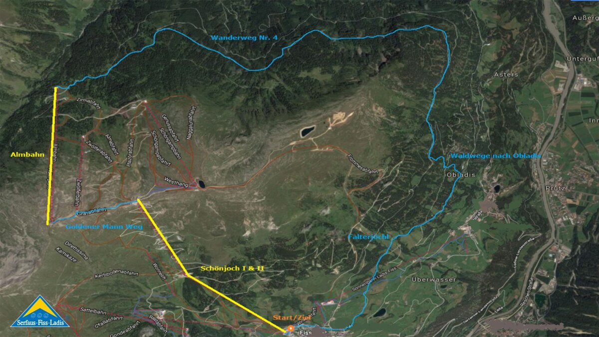 Wandertour in Serfaus Fiss Ladis in Tirol grafisch abgebildet | © Serfaus-Fiss-Ladis