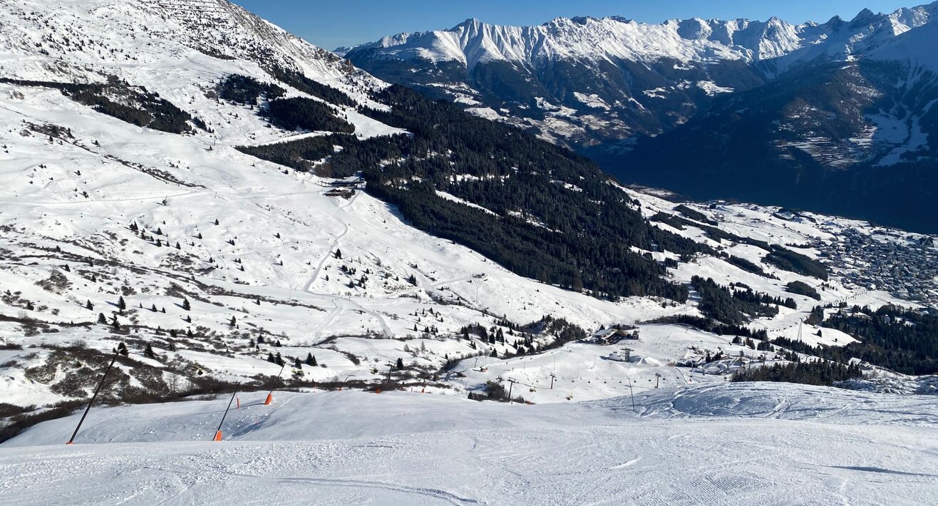 Die Gfallabfahrt im Skigebiet Serfaus-Fiss-Ladis ist eine schwarze Piste und befindet sich auf der Südseite in Fiss | © Serfaus-Fiss-Ladis Marketing GmbH