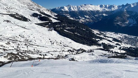 Die Gfallabfahrt im Skigebiet Serfaus-Fiss-Ladis ist eine schwarze Piste und befindet sich auf der Südseite in Fiss | © Serfaus-Fiss-Ladis Marketing GmbH