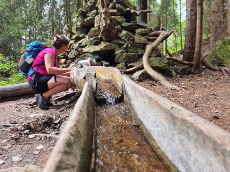 Eine Wasserstraße aus Baumstämmen gibt es am Wasserwandersteig in Ladis zu entdecken | © Serfaus-Fiss-Ladis Marketing GmbH 