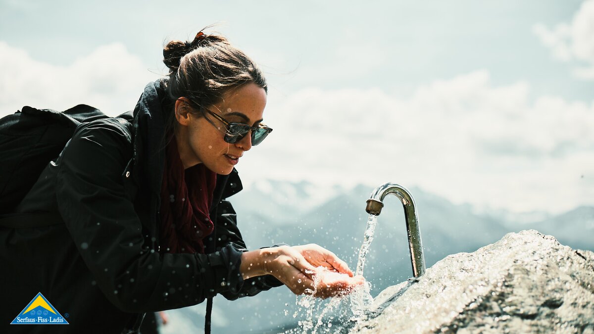 Wasserhahn auf dem Quellenweg Themenweg in Serfaus-Fiss-Ladis in Tirol | © Serfaus-Fiss-Ladis Marketing GmbH | Christian Waldegger