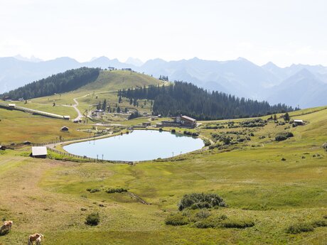 Speichersee zur Beschneiung am Komperdell Sommer Ferienregion Serfaus-Fiss-Ladis in Tirol | © Serfaus-Fiss-Ladis Marketing GmbH | Andreas Kirschner