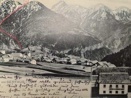 Alte Postkarte Serfaus Gasthof zum Schwarzen Adler Familienregion Serfaus-Fiss-Ladis in Tirol | © Gemeindearchiv Serfaus