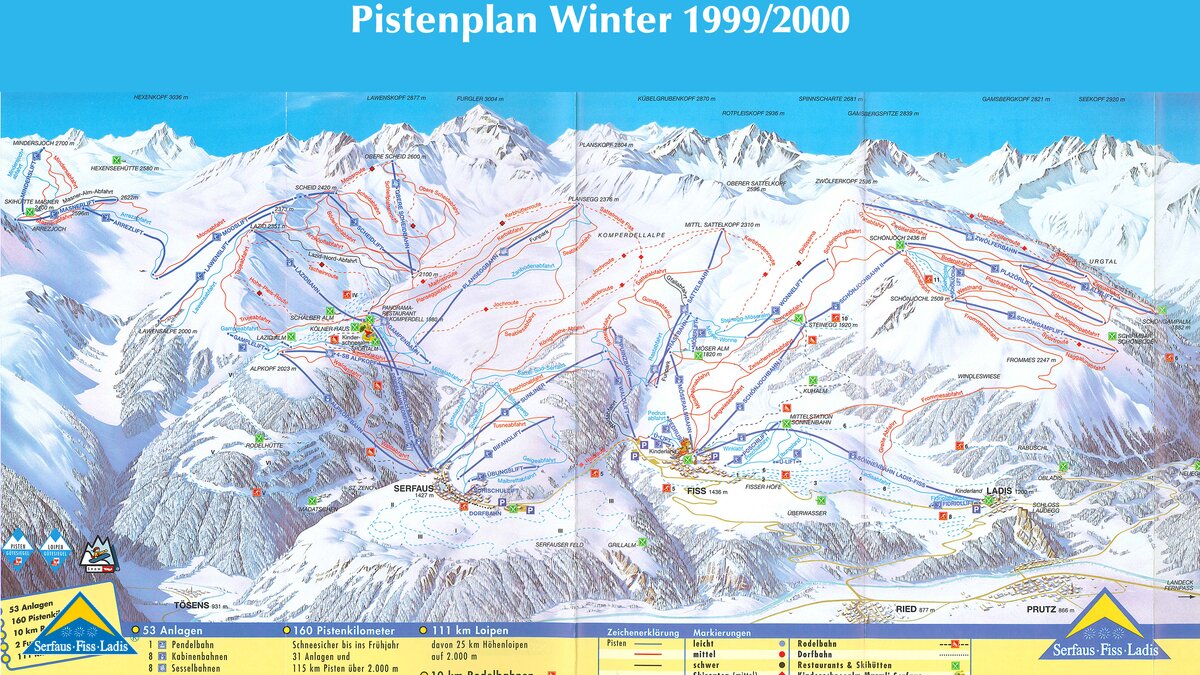 Erster Pistenplan des zusammengeschlossenen Skigebiets Serfaus-Fiss-Ladis in Tirol | © Serfaus-Fiss-Ladis