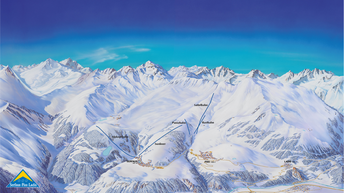 Pistenplan mit allen neuen Liftanlagen ab dem Zusammenschluss der Skigebiete Serfaus und Fiss-Ladis in Tirol | © Serfaus-Fiss-Ladis