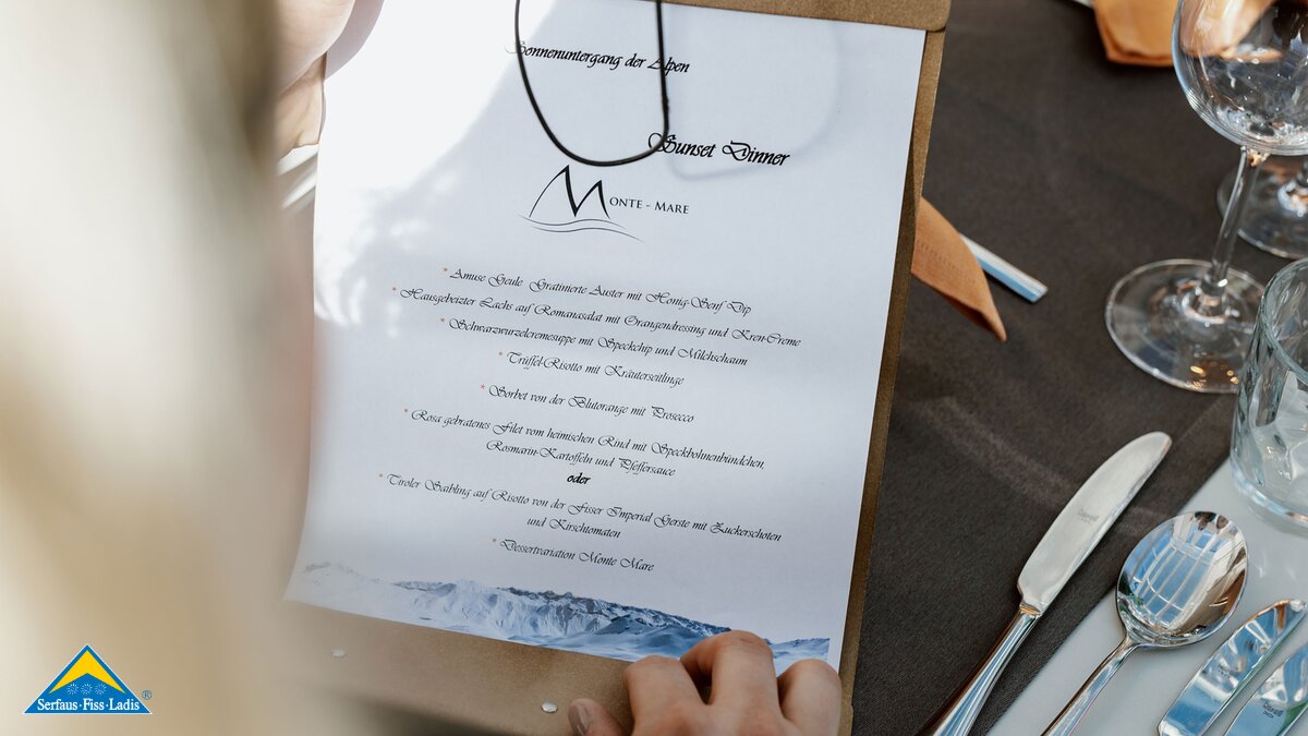 Exklusives Menü beim Sunset Dinner Masner in Serfaus Tirol | © Serfaus-Fiss-Ladis Marketing GmbH | Rene Raggl