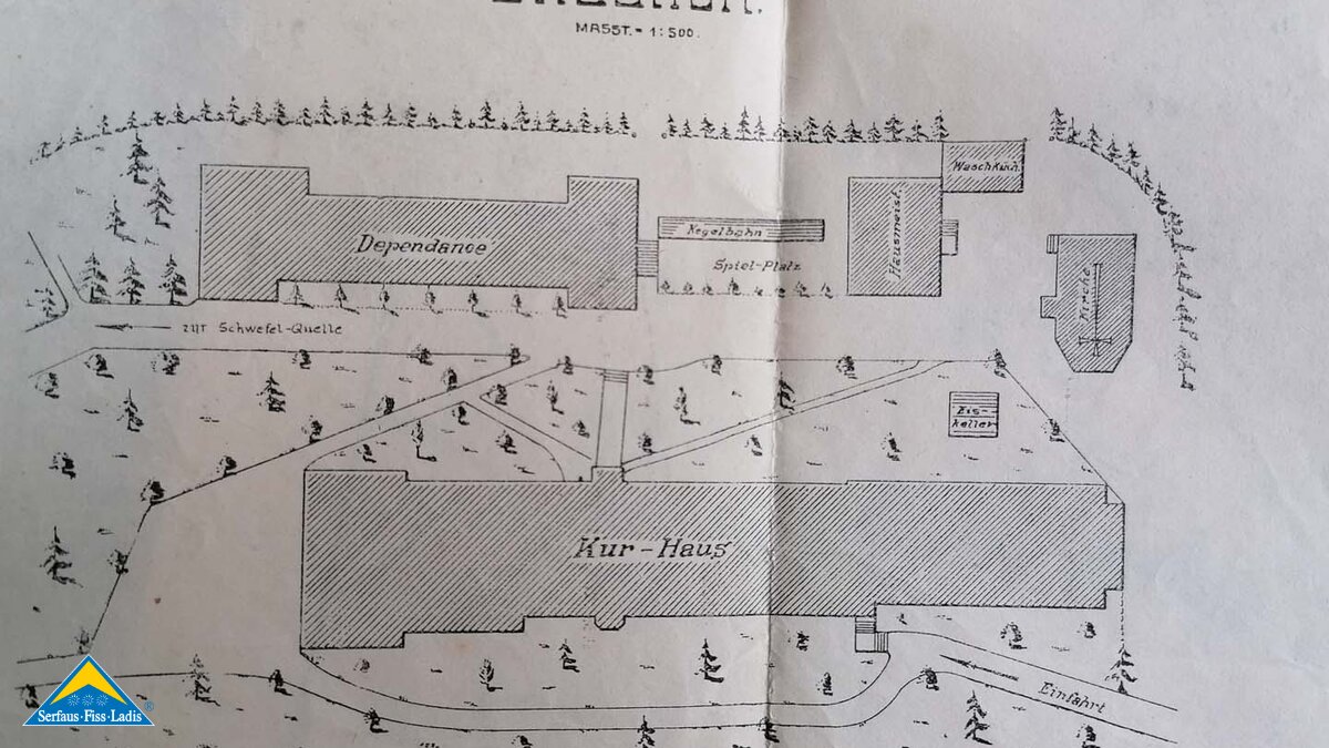 Plan Kurhotel in Obladis in der heutigen Ferienregion Serfaus-Fiss-Ladis in Tirol Brand | © Burgl Kirschner