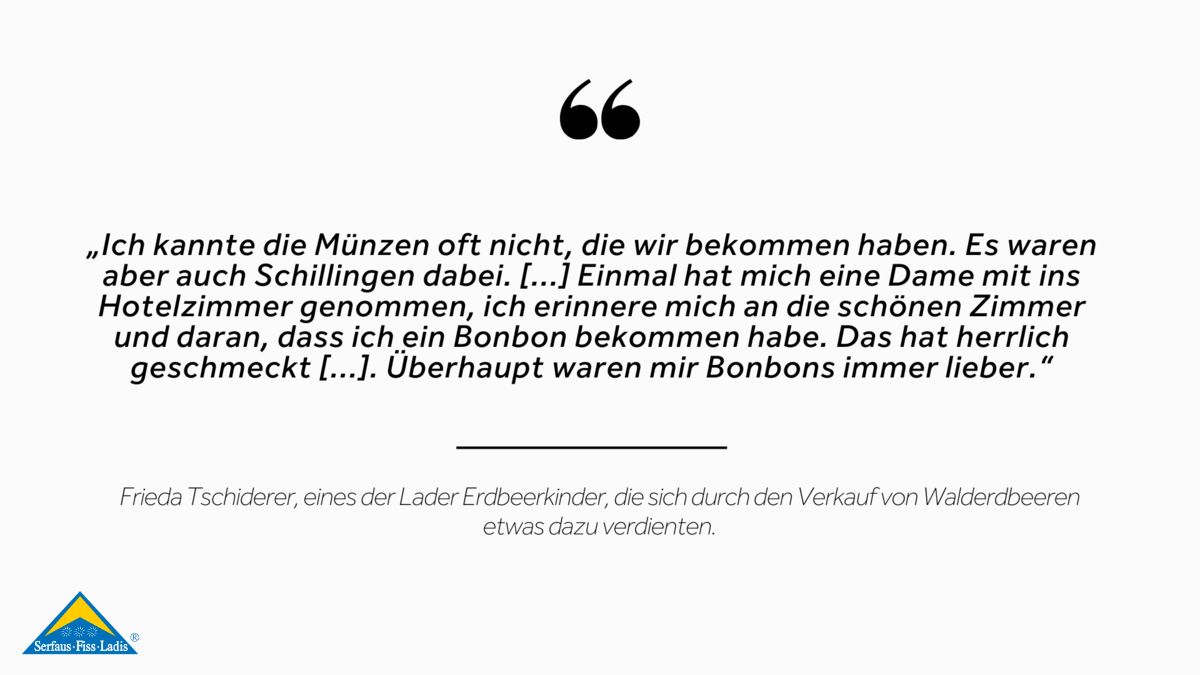 Erdbeerkinder in Ladis Verkauf Walderdbeeren an Kurgäste Kurhotel Obladis Geschichte Serfaus-Fiss-Ladis Tirol | © Serfaus-Fiss-Ladis Marketing GmbH
