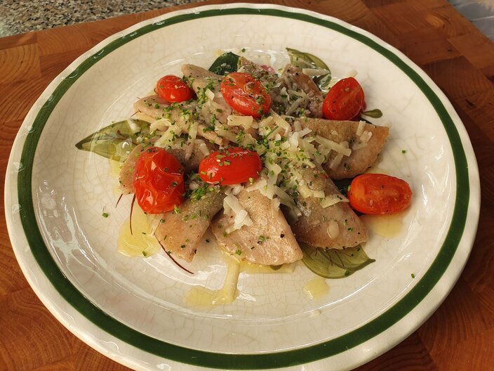 Bergrestaurant Winter Skigebiet Serfaus-Fiss-Ladis Sportalm Essen Schlutzkrapfen Tiroler Kost Rezepttipp Blogartikel | © Serfaus-Fiss-Ladis Marketing GmbH