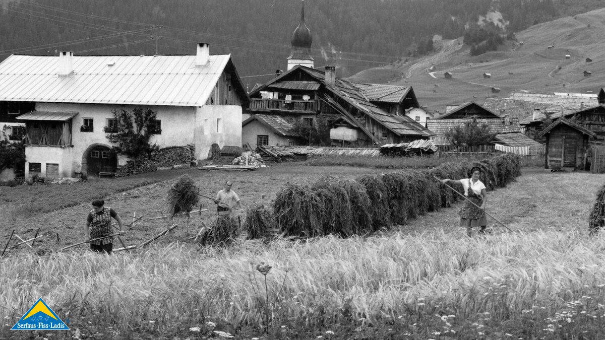 Heuernte Landwirtschaft alte Fotografie Familienregion Serfaus-Fiss-Ladis in Tirol | © Gemeindearchiv Fiss