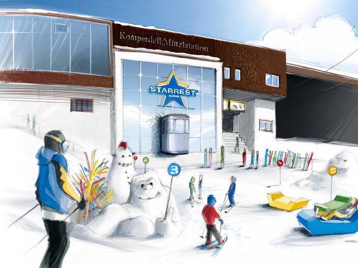 Erste Illustration vom Kinderrestaurant Starrest auf Komperdell Serfaus-Fiss-Ladis in Tirol | © Seilbahn Komperdell GmbH