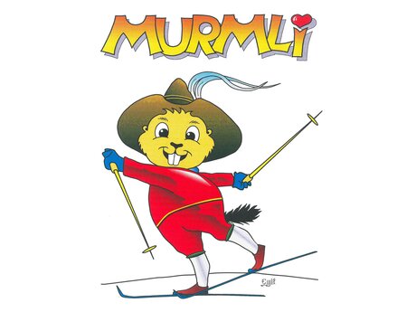 Murmli beim Langlaufen erste bunte Illustration vom Serfauser Maskottchen Familienregion Serfaus-Fiss-Ladis in Tirol | © Seilbahn Komperdell GmbH