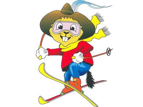Murmli als Skifahrer erste bunte Illustration vom Serfauser Maskottchen Familienregion Serfaus-Fiss-Ladis in Tirol | © Seilbahn Komperdell GmbH