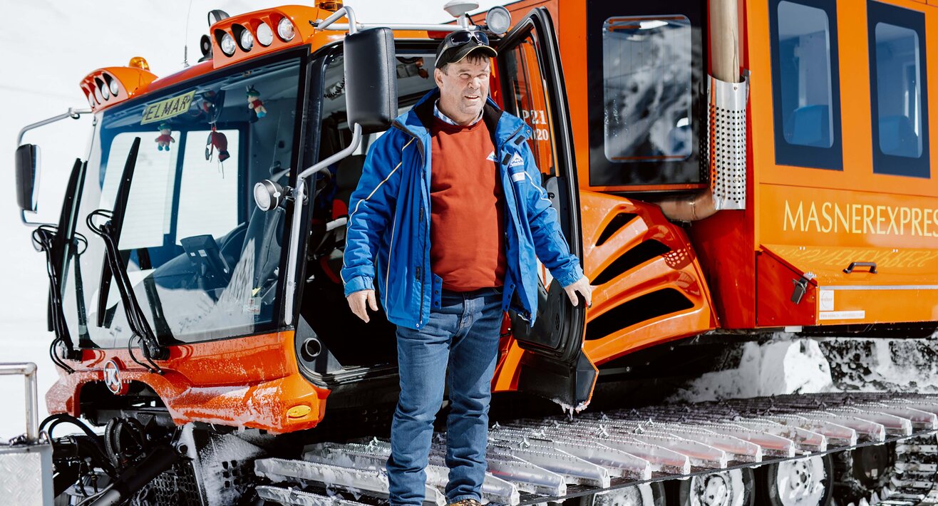 Elmar und sein Masner Express sind eine Institution in Serfaus-Fiss-Ladis | © Serfaus-Fiss-Ladis Marketing GmbH | Rene Raggl