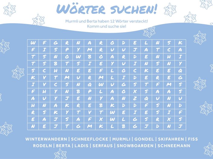 Spiel Wörtersuche Blog Familienregion Serfaus-Fiss-Ladis in Tirol | © Serfaus-Fiss-Ladis Marketing GmbH