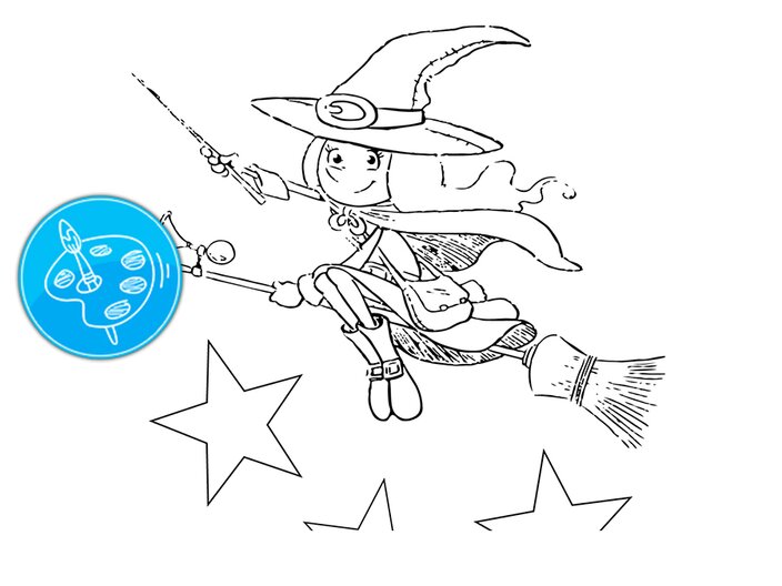 Hexenweg Hexe Peppina Ausmalbild Spiele für Kinder Familienregion Serfaus-Fiss-Ladis in Tirol | © Serfaus-Fiss-Ladis Marketing GmbH