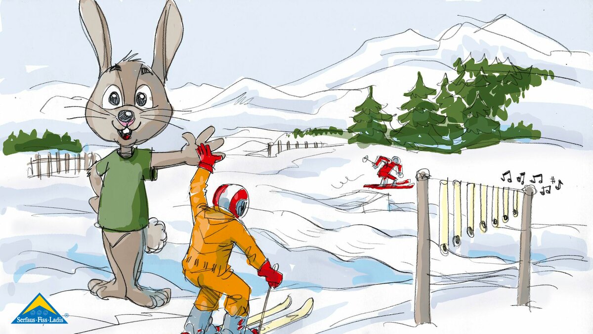 Illustration Frans Stummer Friends Trails Kinderschneealm in der Familienregion Serfaus-Fiss-Ladis in Tirol | © Skischule Serfaus | Frans Stummer