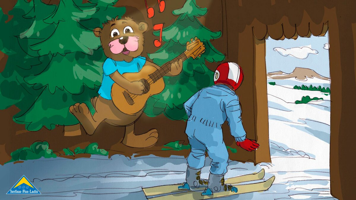 Skikurs Skischule Serfaus in der Kinderschneealm auf den Friends Trails Tunnel von Bruno dem Bär | © Skischule Serfaus | Frans Stummer